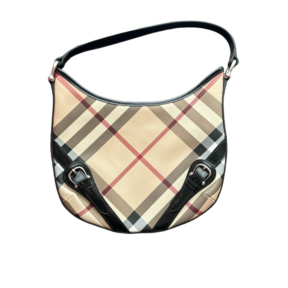 Burberry Nova Check Hobo Black Leather Handbag